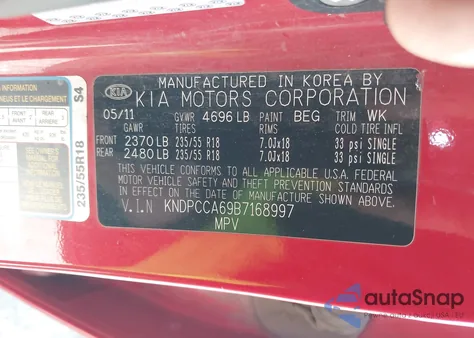 2011 Kia Sportage Sx z USA, uszkodzony, nr VIN KNDPCCA69B7168997